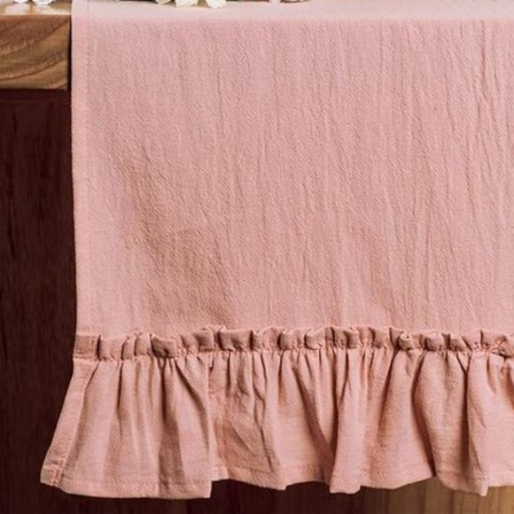 Farmhouse Table Runner Country Cottage Decor Long Pink Cotton Decorative Cloth - Picture 3 of 6